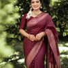Adorable Wine Soft Silk Saree With Gratifying Blouse Piece
