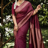 Adorable Wine Soft Silk Saree With Gratifying Blouse Piece