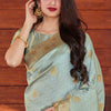 Beauteous Grey Soft Silk Saree With Imbrication Blouse Piece