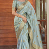 Beauteous Grey Soft Silk Saree With Imbrication Blouse Piece