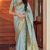 Beauteous Grey Soft Silk Saree With Imbrication Blouse Piece