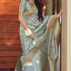 Beauteous Grey Soft Silk Saree With Imbrication Blouse Piece