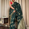 Classy Dark Green Soft Silk Saree With Elegant Blouse Piece