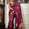 Demure Wine Soft Silk Saree With Diaphanous Blouse Piece