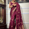 Demure Wine Soft Silk Saree With Diaphanous Blouse Piece