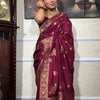 Demure Wine Soft Silk Saree With Diaphanous Blouse Piece