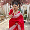 Stylish Red Soft Silk Saree With Hypnotic Blouse Piece