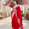Stylish Red Soft Silk Saree With Hypnotic Blouse Piece