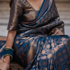Exquisite Blue Soft Silk Saree With Preferable Blouse Piece