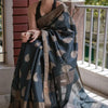 Felicitous Black Linen Silk Saree With Enigmatic Blouse Piece