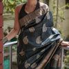 Felicitous Black Linen Silk Saree With Enigmatic Blouse Piece