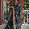Felicitous Black Linen Silk Saree With Enigmatic Blouse Piece