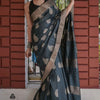 Felicitous Black Linen Silk Saree With Enigmatic Blouse Piece
