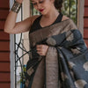 Felicitous Black Linen Silk Saree With Enigmatic Blouse Piece