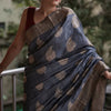 Snappy Grey Linen Silk Saree With Pulsating Blouse Piece