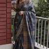 Snappy Grey Linen Silk Saree With Pulsating Blouse Piece