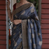 Snappy Grey Linen Silk Saree With Pulsating Blouse Piece