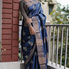 Devastating Navy Blue Linen Silk Saree With Nemesis Blouse Piece