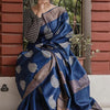 Devastating Navy Blue Linen Silk Saree With Nemesis Blouse Piece