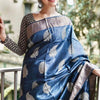 Devastating Navy Blue Linen Silk Saree With Nemesis Blouse Piece