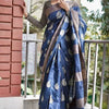 Devastating Navy Blue Linen Silk Saree With Nemesis Blouse Piece