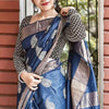 Devastating Navy Blue Linen Silk Saree With Nemesis Blouse Piece