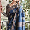 Devastating Navy Blue Linen Silk Saree With Nemesis Blouse Piece