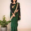 Snazzy Dark Green Linen Silk Saree With Glittering Blouse Piece