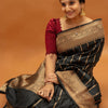 Traditional Black Soft Silk Saree With Petrichor Blouse Piece