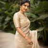 Pretty Beige Soft Silk Saree With Surpassing Blouse Piece