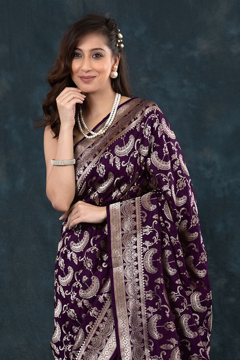 Elegant Purple Soft Silk Saree With Stylish Blouse Piece