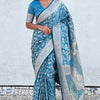 Delightful Firozi Soft Silk Saree With Petrichor Blouse Piece