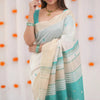 Embellished Beige Cotton Silk Saree With Ravishing Blouse Piece