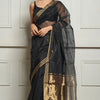 Imaginative Black Cotton Silk Saree With Desirable Blouse Piece