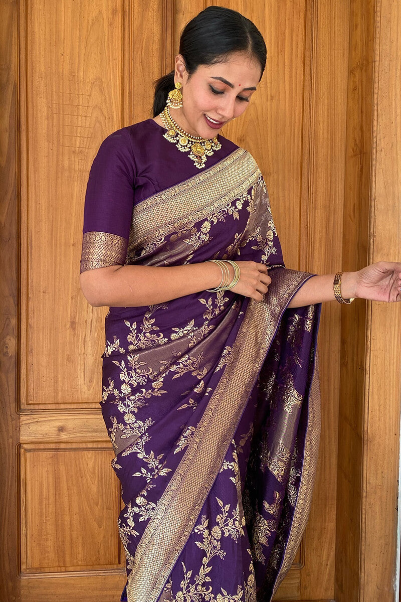 Capricious Purple Soft Silk Saree With Alluring Blouse Piece