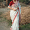 Beleaguer White Cotton Silk Saree With Moiety Blouse Piece