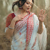 Beleaguer White Cotton Silk Saree With Moiety Blouse Piece