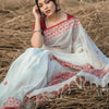 Beleaguer White Cotton Silk Saree With Moiety Blouse Piece