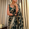 Ethnic Dark Green Soft Silk Saree With Unique Blouse Piece
