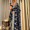 Classy Navy Blue Soft Silk Saree With Arresting Blouse Piece