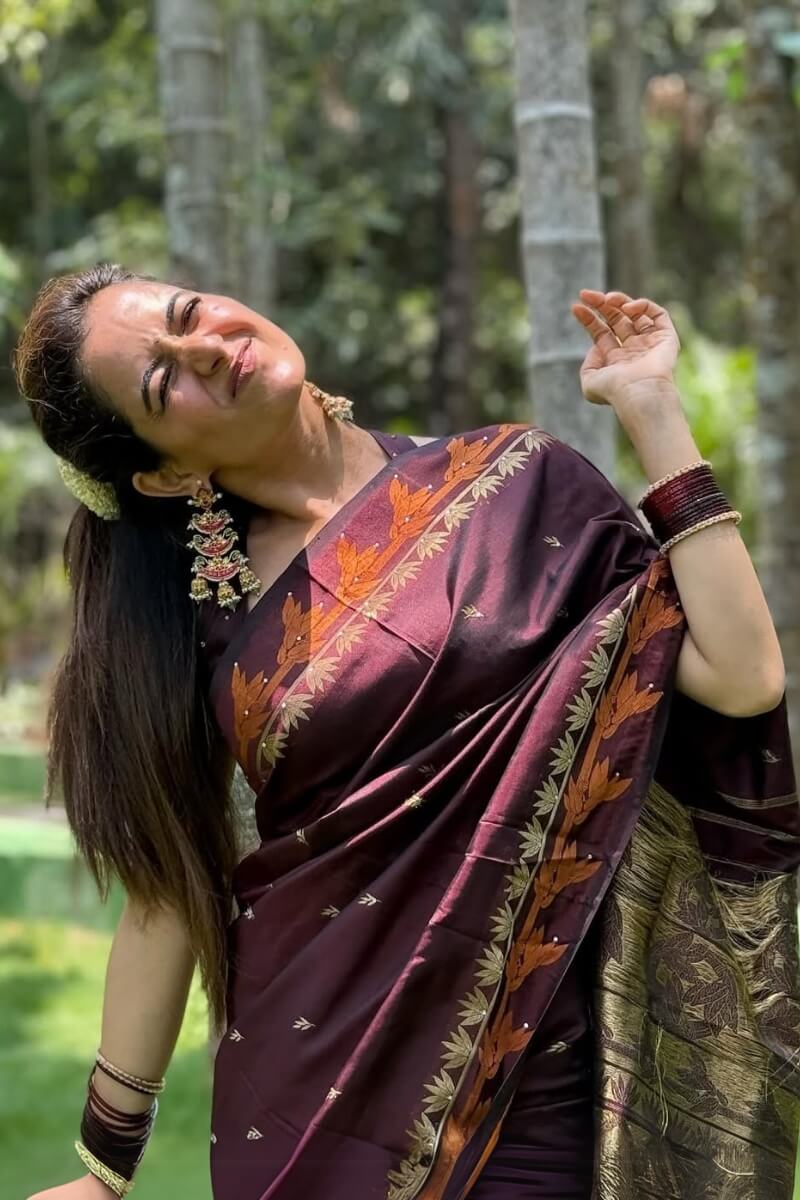 Vibrant Brown Soft Silk Saree With Excellent Blouse Piece