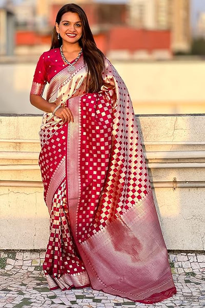 Prominent Dark Pink Soft Silk Saree With Classy Blouse Piece