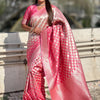 Charming Pink Soft Silk Saree With Blooming Blouse Piece