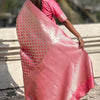 Charming Pink Soft Silk Saree With Blooming Blouse Piece