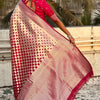 Gleaming Red Soft Silk Saree With Vibrant Blouse Piece