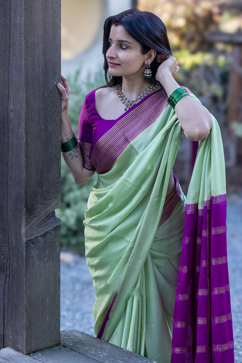 Whimsical Sea Green Soft Silk Saree With Fantabulous Blouse Piece