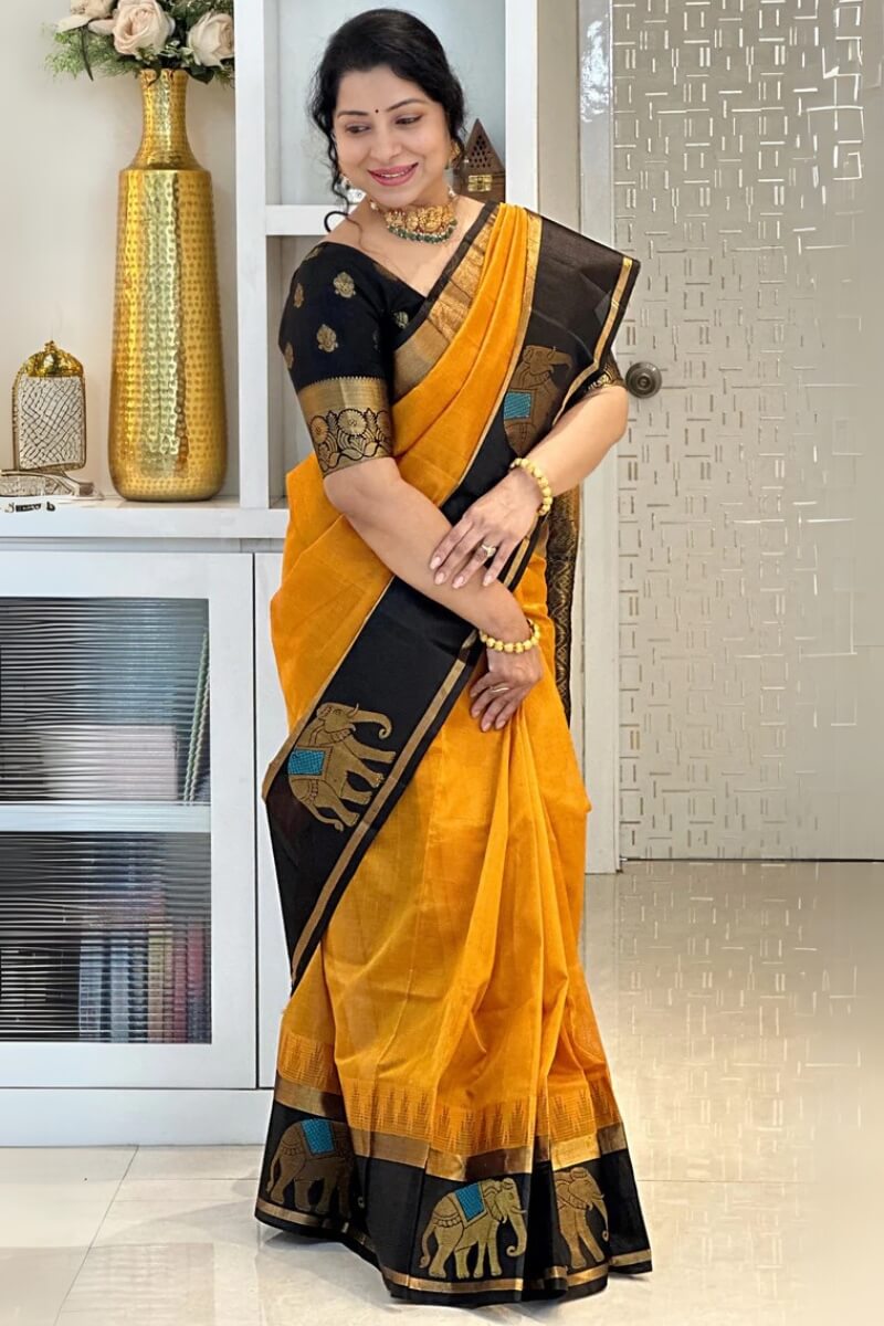 Vestigial Mustard Soft Silk Saree With Adorable Blouse Piece