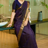 Adoring Navy Blue Soft Silk Saree With Delightful Blouse Piece