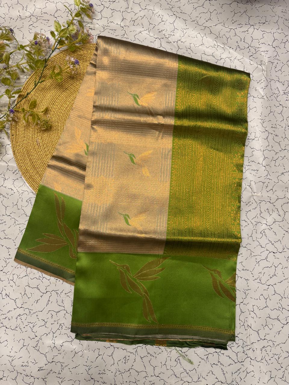 Evocative Beige Soft Banarasi Silk Saree With Stunner Blouse Piece
