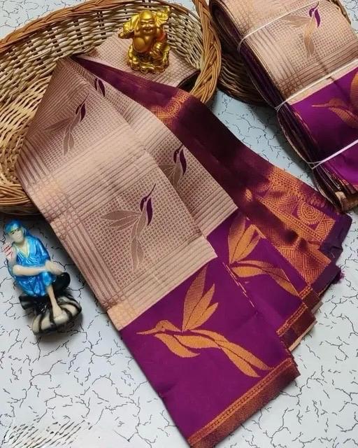 Fugacious Beige Soft Banarasi Silk Saree With Lagniappe Blouse Piece